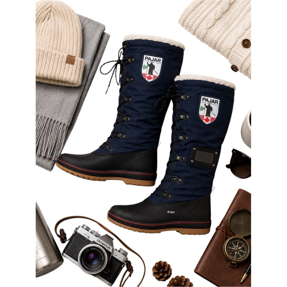 Pajar Canada Waterproof Fleece Lined Tall Winter Boots Navy Women's 6–6.5 EUC